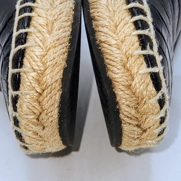 Fendi Leather Black Croc Embossed Cap Toe Junia Espadrilles Flats Size 37 - Picture 7 of 15